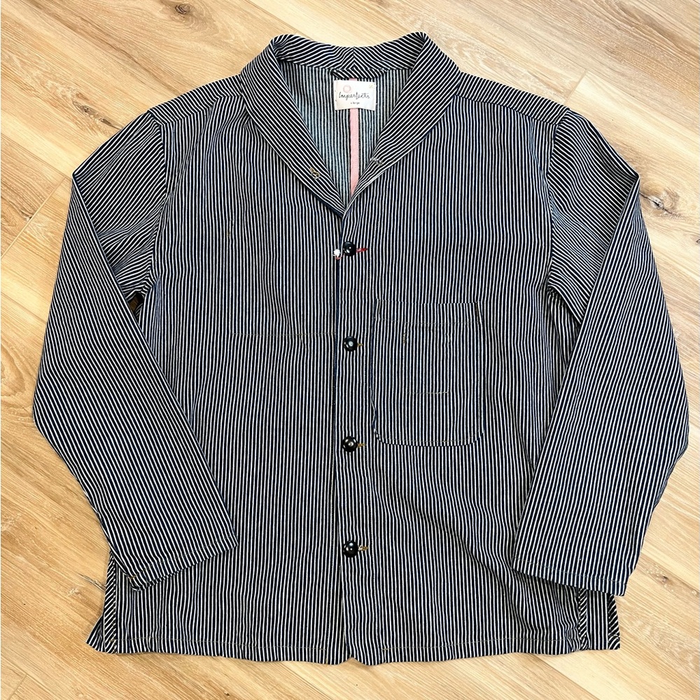 IMPERFECTS Shepherds Shirt Indigo Hickory Stripe Size XL